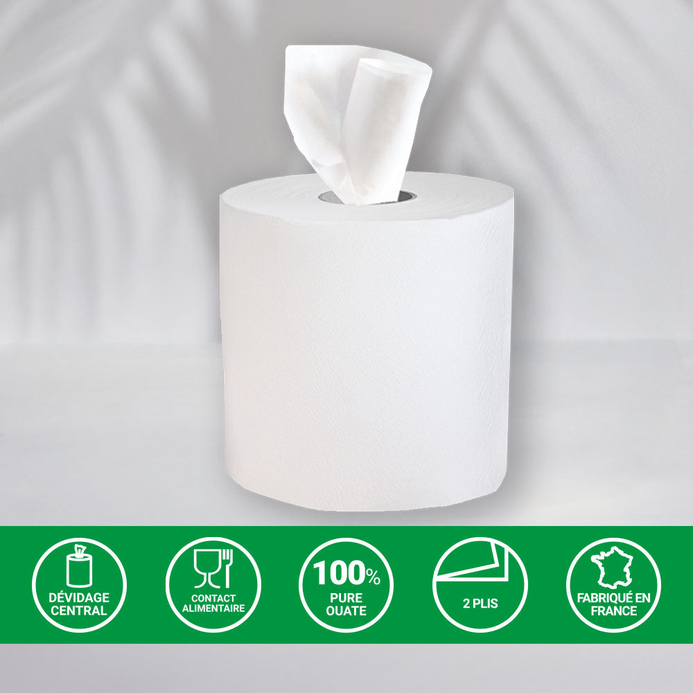 Bobines dévidage central - 19x24 cm - 2 plis - 450 Formats - Pure ouate - colis de 6 rouleaux