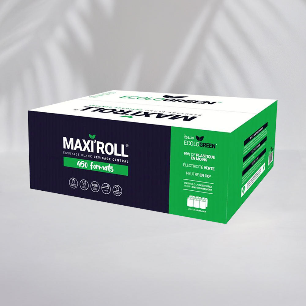 Bobines dévidage central - 19x30 cm - 2 plis - 450 Formats - Pure ouate - colis de 6 rouleaux