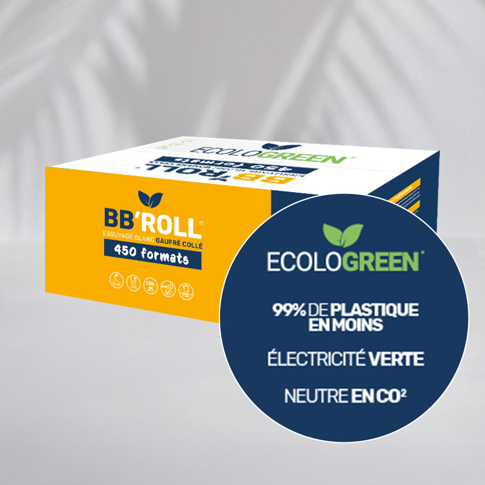 Bobines dévidage central 2 plis - Gaufré Collé - 450 Formats = 90 mètres - Pure ouate - colis de 6 rouleaux