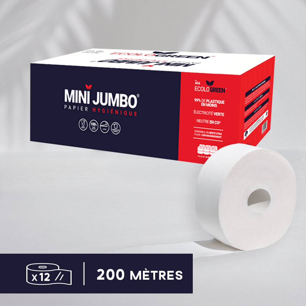 Papier hygiénique 2 plis Mini Jumbo - 200 m - Pure ouate - colis de 12 rouleaux
