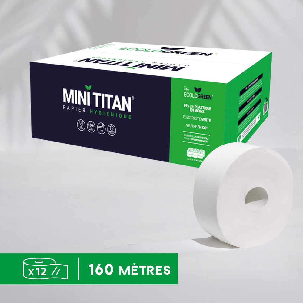 Papier hygiénique 2 plis Mini Titan - 160 m - Pure ouate - colis de 12 rouleaux
