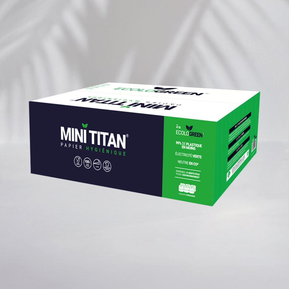 Papier hygiénique 2 plis Mini Titan - 160 m - Pure ouate - colis de 12 rouleaux