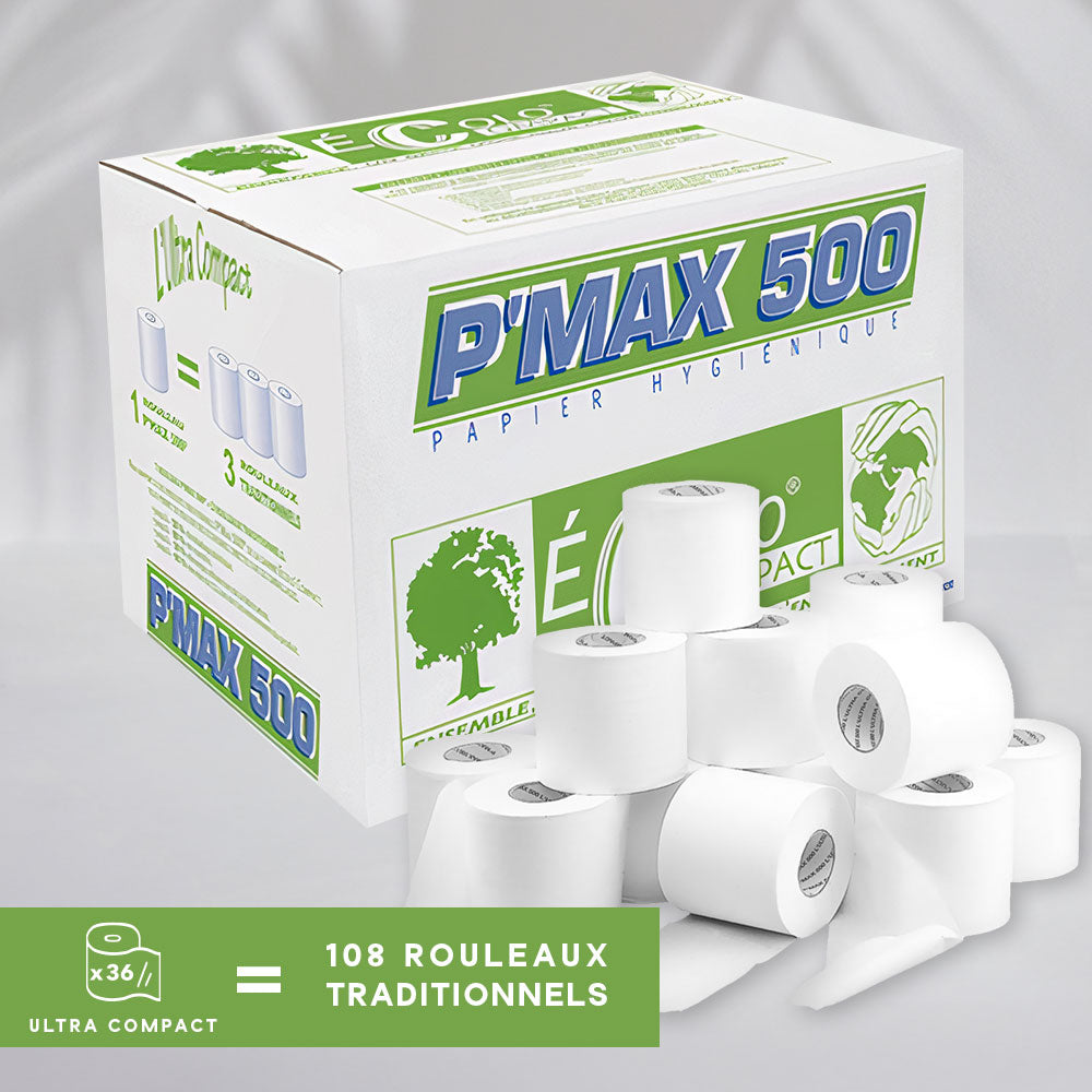 Papier hygiénique P'MAX 500 - 500 feuilles - Pure ouate - colis de 36 rouleaux
