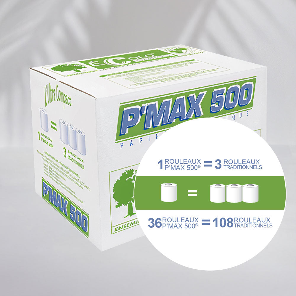 Papier hygiénique P'MAX 500 - 500 feuilles - Pure ouate - colis de 36 rouleaux