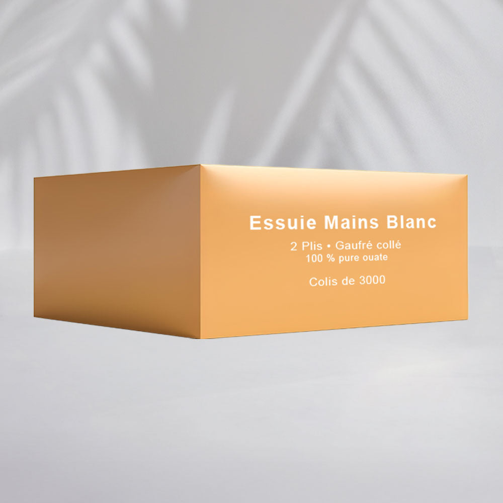Essuie mains gaufré collé - Pliage en V enchevêtrés - Pure ouate - colis de 3000 formats