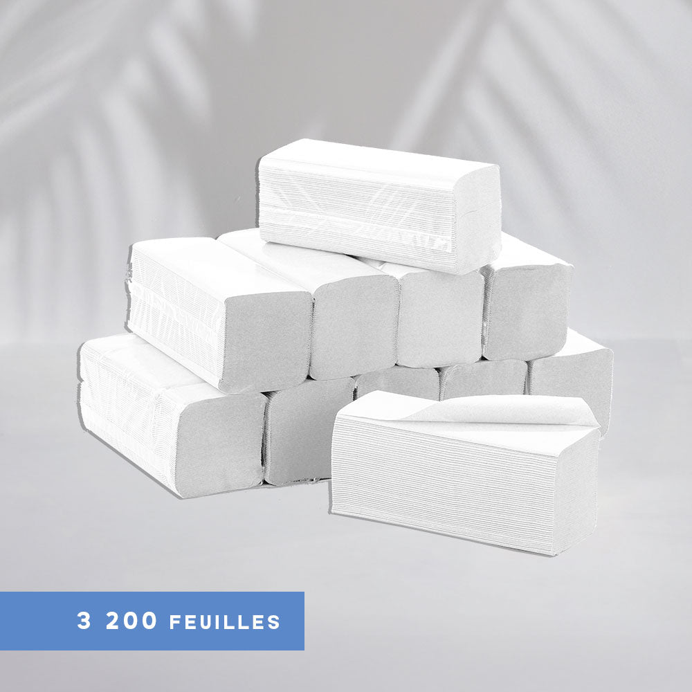 Essuie mains - Pliage en W enchevêtrés - Pure ouate - colis de 3200 formats