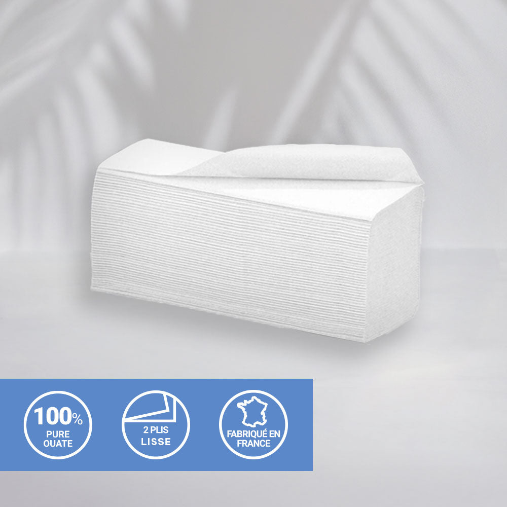 Essuie mains - Pliage en W enchevêtrés - Pure ouate - colis de 3200 formats