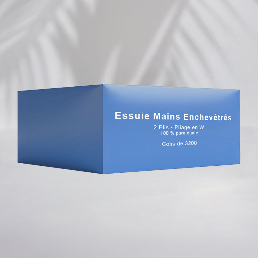 Essuie mains - Pliage en W enchevêtrés - Pure ouate - colis de 3200 formats