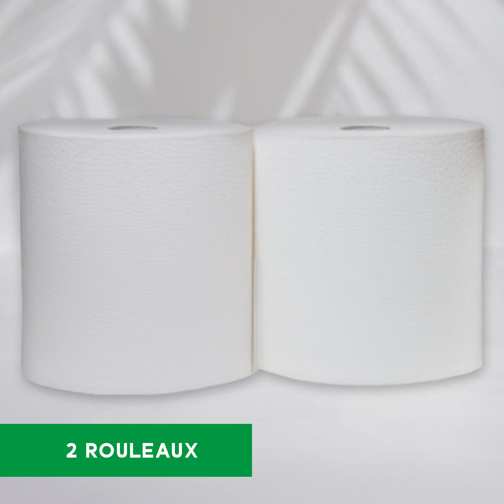 Bobines d'essuyage blanche 2 plis - 1000 Formats - Pure ouate - colis de 2 rouleaux