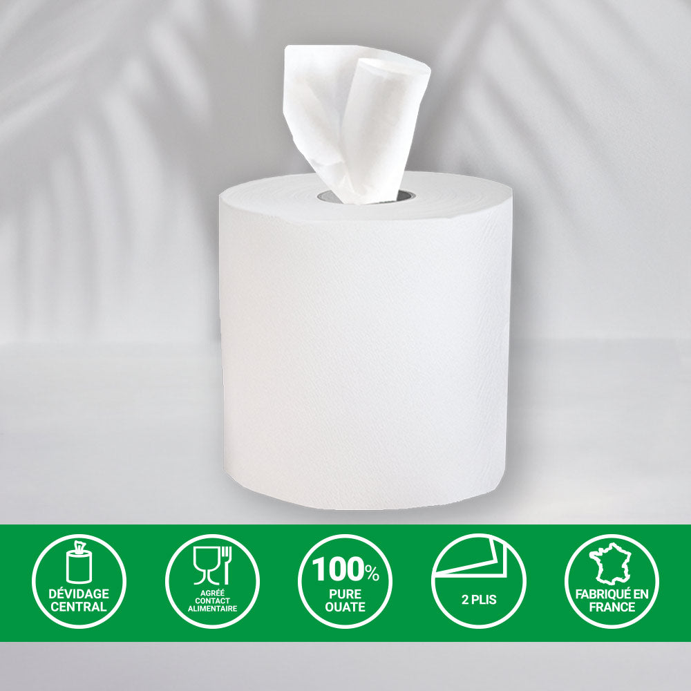 Bobines dévidage central - 19x24 cm - 2 plis - 450 Formats - Pure ouate - colis de 6 rouleaux
