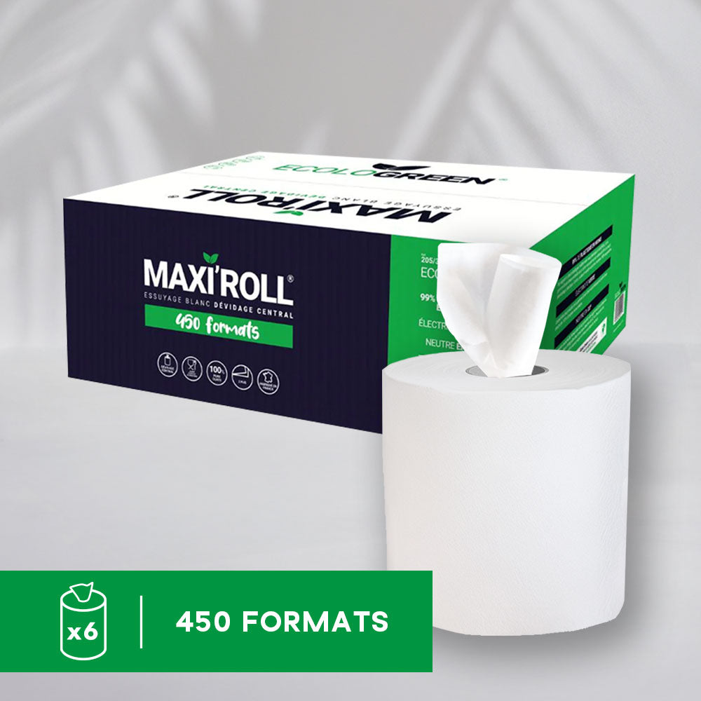 Bobines dévidage central - 19x30 cm - 2 plis - 450 Formats - Pure ouate - colis de 6 rouleaux