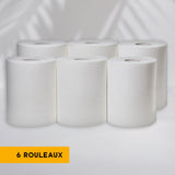 Bobines dévidage central 2 plis - Gaufré Collé - 450 Formats = 90 mètres - Pure ouate - colis de 6 rouleaux