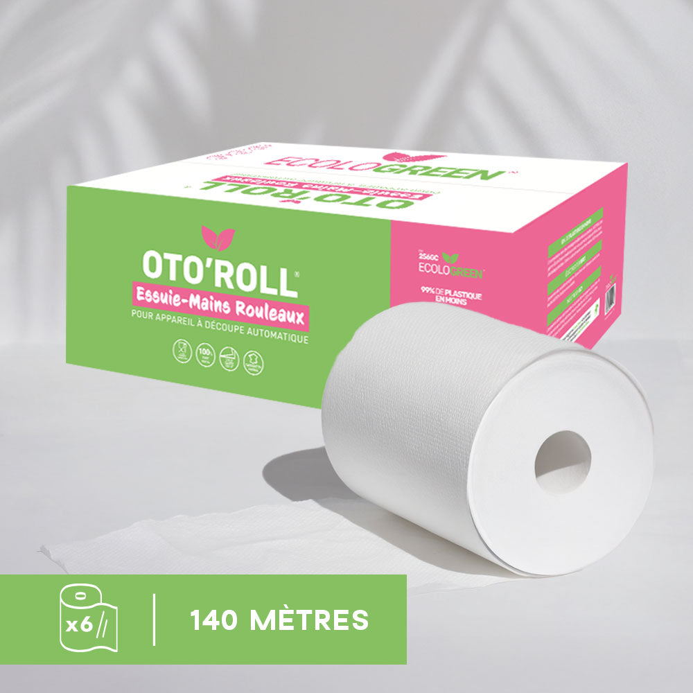 Bobines essuie mains rouleaux pour découpe automatique - 140 mètres - Pure ouate - colis de 6 rouleaux
