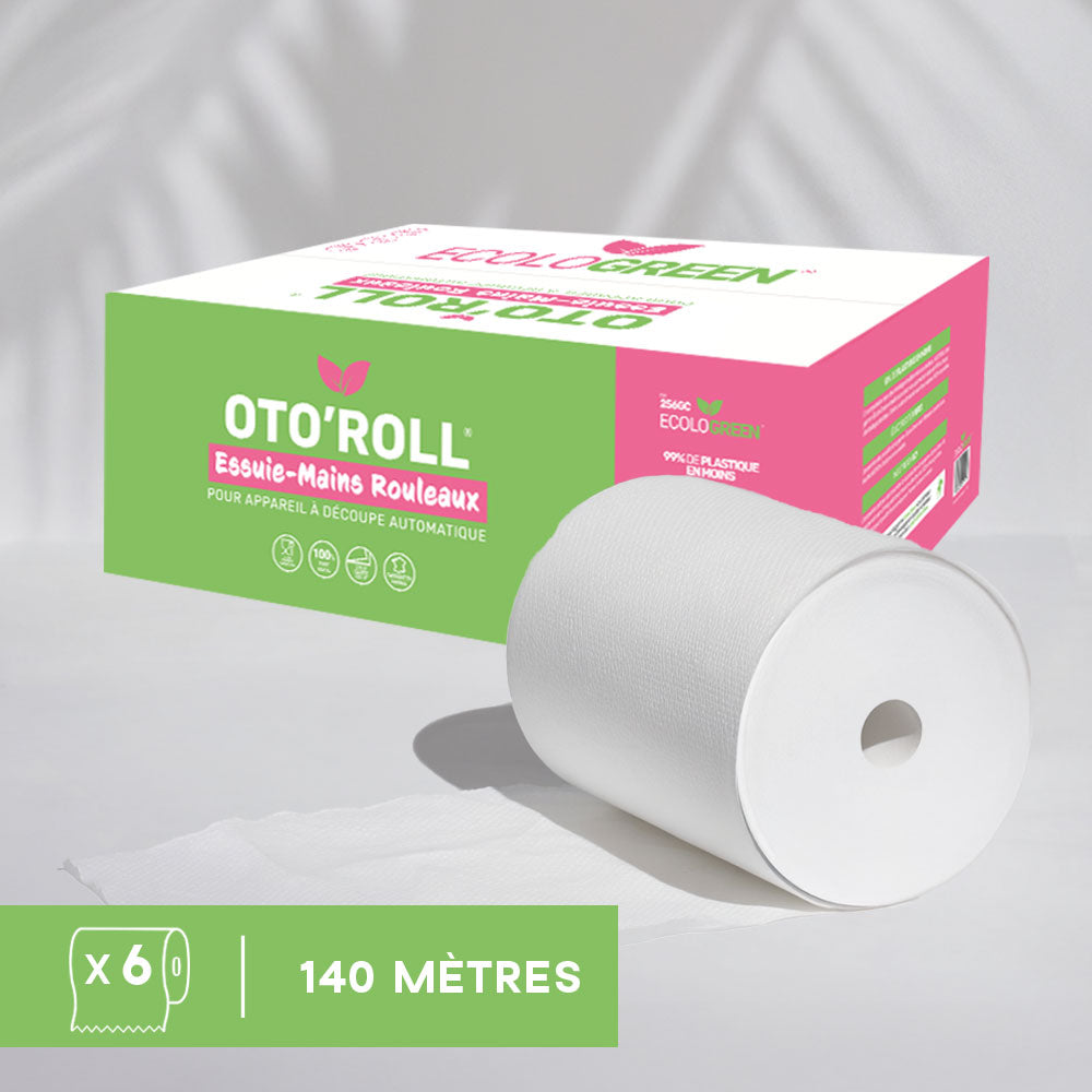 Bobines essuie mains rouleaux pour découpe automatique - 140 mètres - Pure ouate - colis de 6 rouleaux