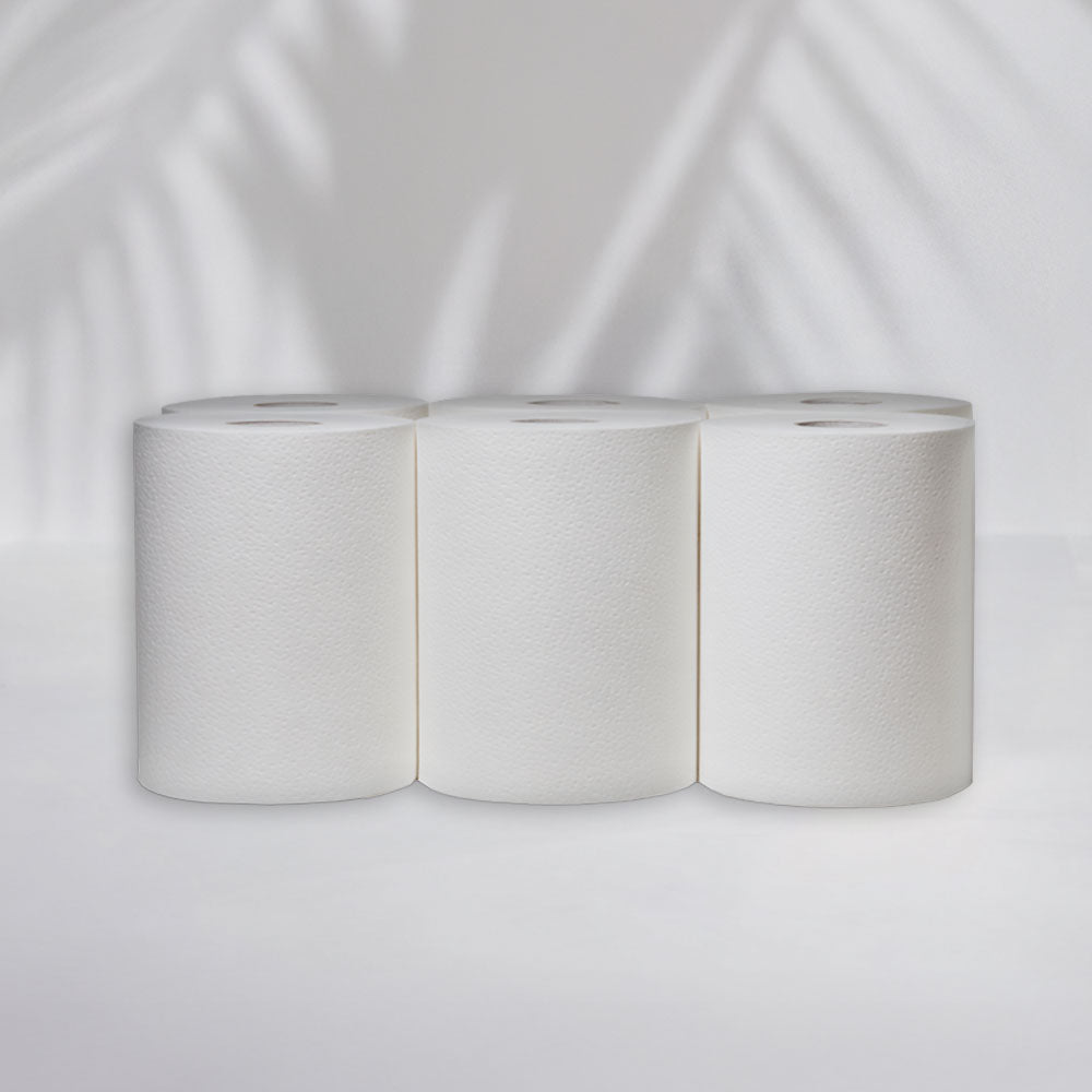 Bobines essuie mains rouleaux pour découpe automatique - 140 mètres - Pure ouate - colis de 6 rouleaux