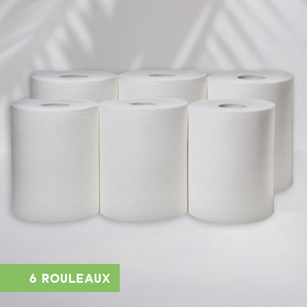 Bobines essuie mains rouleaux pour découpe automatique - 140 mètres - Pure ouate - colis de 6 rouleaux