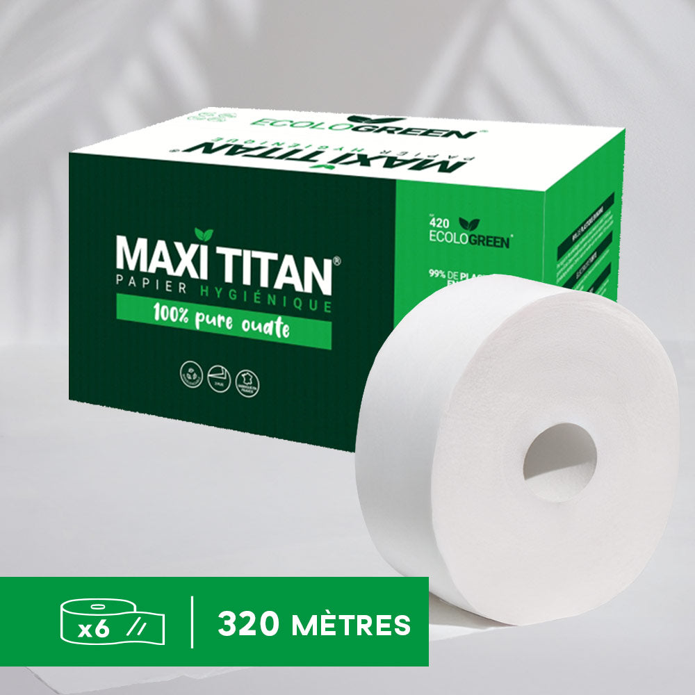 Papier hygiénique 2 plis Maxi Titan - 320 m - Pure ouate - colis de 6 rouleaux