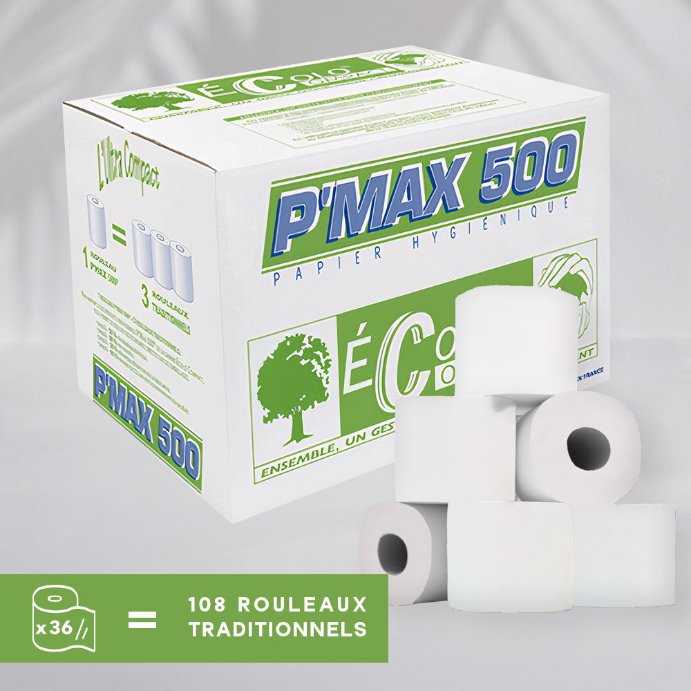 Papier hygiénique P'MAX 500 - 500 feuilles - Pure ouate - colis de 36 rouleaux