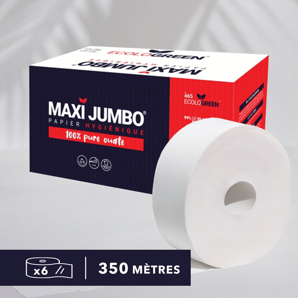 Papier hygiénique 2 plis Maxi Jumbo - 350 m - Pure ouate - colis de 6 rouleaux