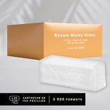 Essuie mains gaufré collé - Pliage en V enchevêtrés - Pure ouate - colis de 3000 formats