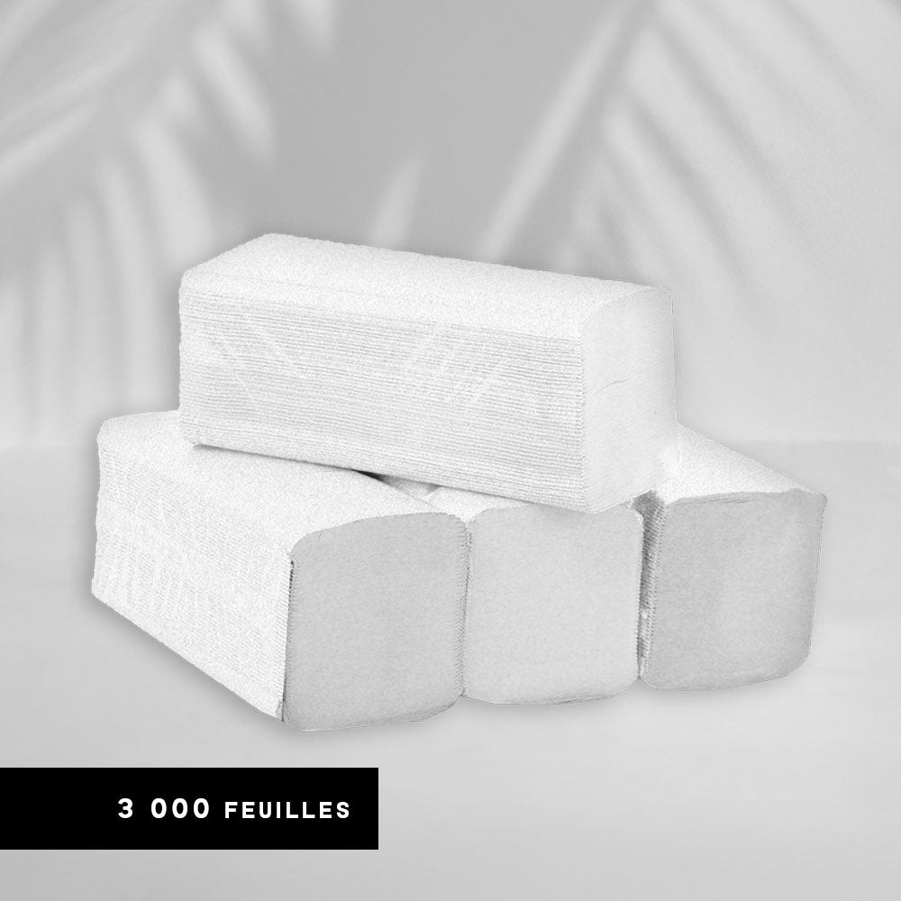 Essuie mains gaufré collé - Pliage en V enchevêtrés - Pure ouate - colis de 3000 formats